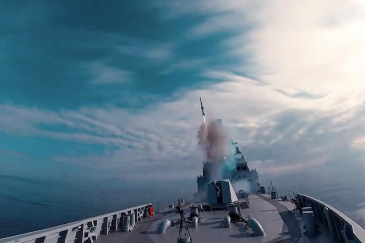 Türkiyes homegrown vertical launch system Midlas fires missiles from a navy frigate for the first time, accessed on Aug. 31, 2025. (AA Photo)