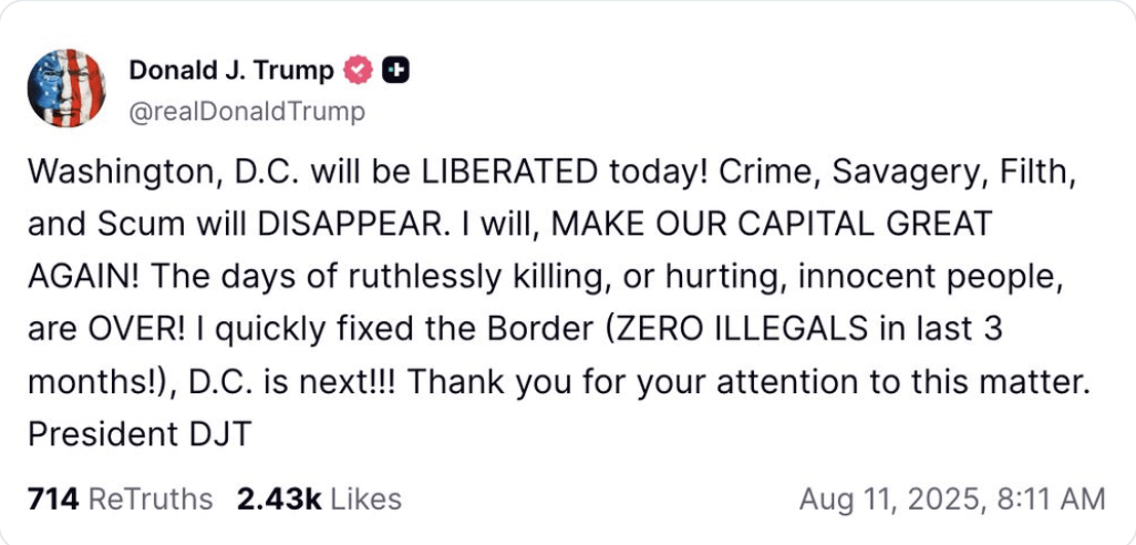 The thing about Trump sending troops into DC is that he is still in the Epstein files.