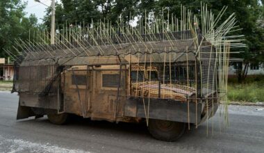 Ukrainian soldiers build 'Mad Max' truck with spikes to defend against Russian drones