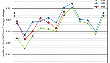 [OC] Non-US Citizens flying to the US from 2023-mid 2025