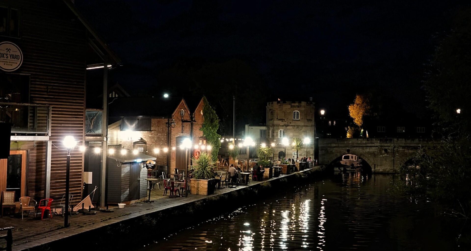 Here's the outdoor plaza of Cox's Yard by the River Avon.