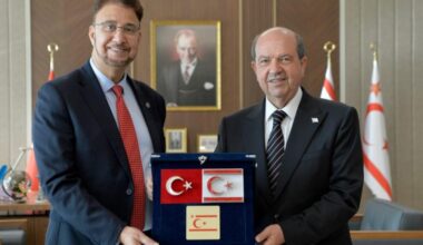 Afzal Khan, former UK trade envoy to Türkiye, meets with Turkish Cypriot President Ersin Tatar during his visit to Turkish Cyprus in August 2025. (Photo via Presidency of the Turkish Republic of Northern Cyprus)