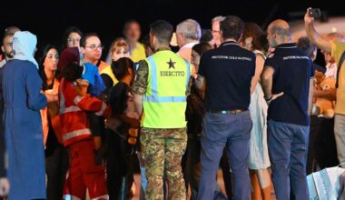Medics and health personnel welcome Palestinian children from Gaza and their families