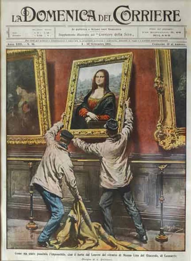 Tra il 21 e il 22 agosto 1911 l'italiano Vincenzo Peruggia rubò la Gioconda di Leonardo da Vinci mettendo a segno il furto d'arte più famoso della storia.
