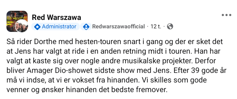 En æra er slut i dansk musik - Lækre Jens forlader Red Warszawa