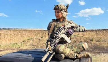 Estonian volunteer with a suppressed rifle - she is a member of the 2nd Special Purpose Detachment (Vladyslav Peleshenko) detachment) - which is a special operations unit, within the Main Directorate of Intelligence of Ukraine (HUR - GUR).