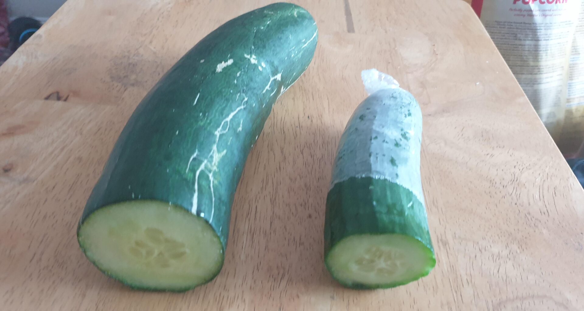 A supermarket cucumber compared to one from my garden