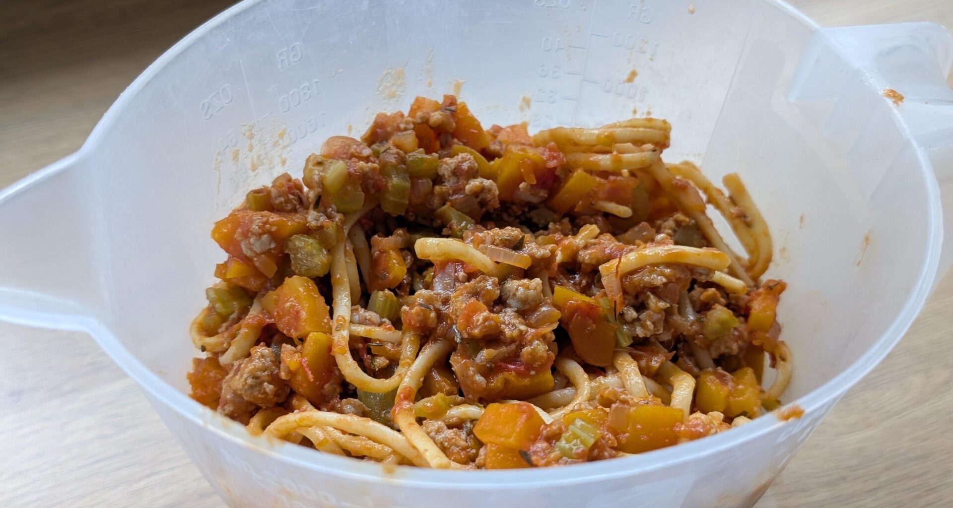 My wife thinks the jug o' pasta is "an abomination" rather than a sensible storage vessel.