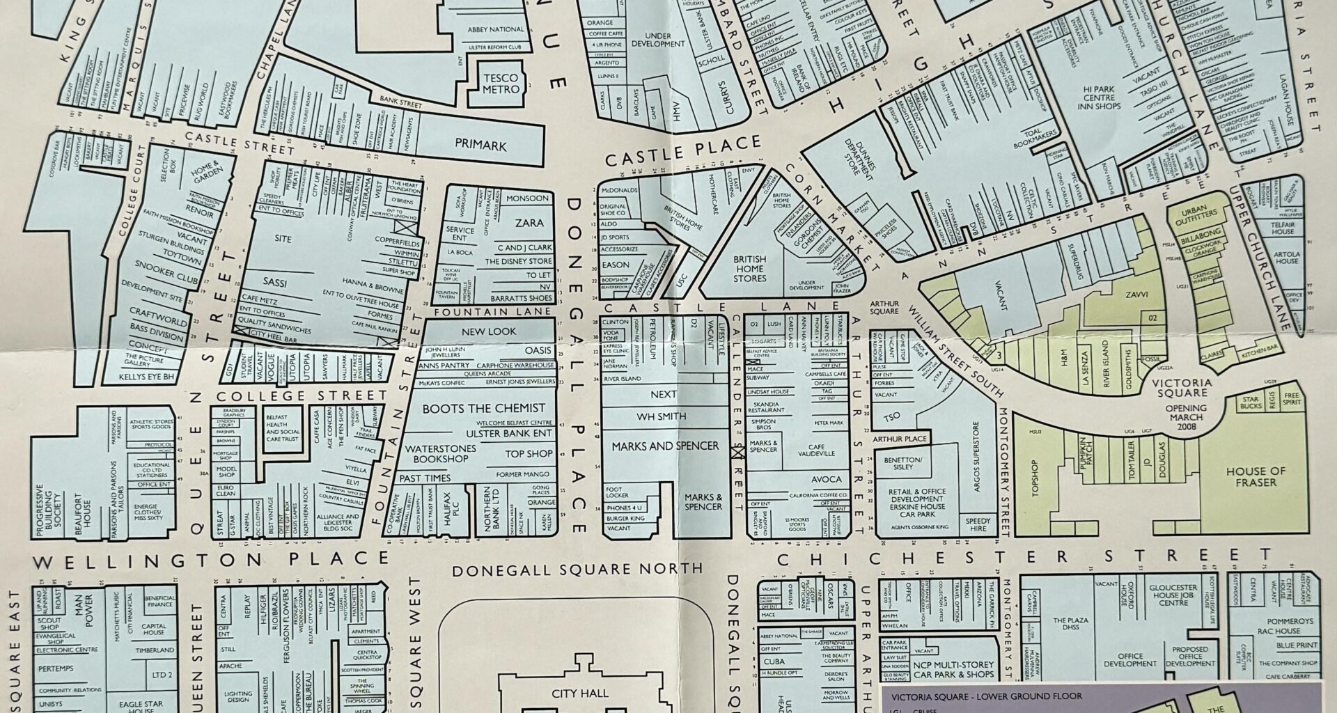 Old map of Belfast city centre 2008