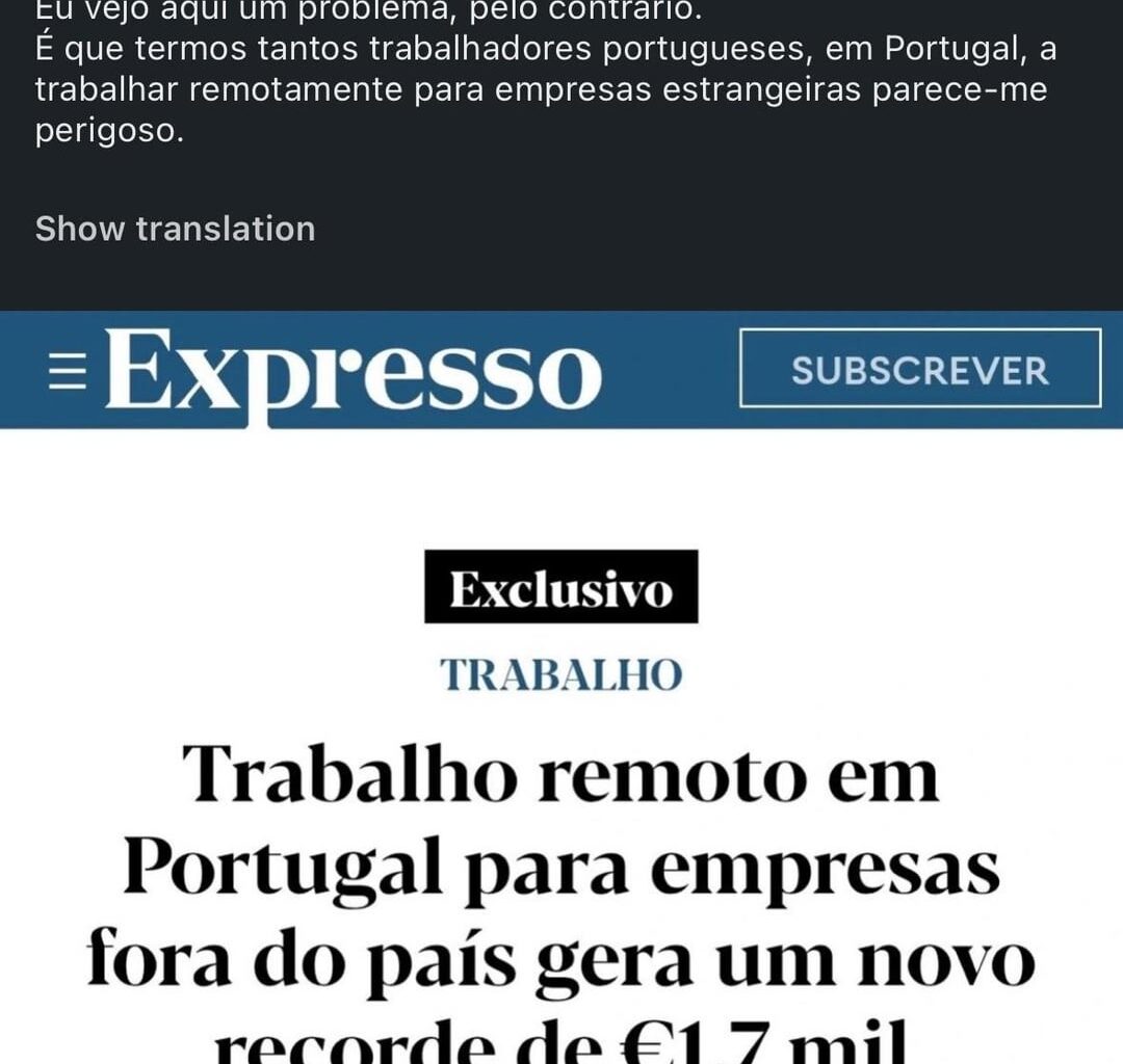Diretor português acha perigoso trabalhar remotamente para empresas estrangeiras (e odeia o trabalho remoto)