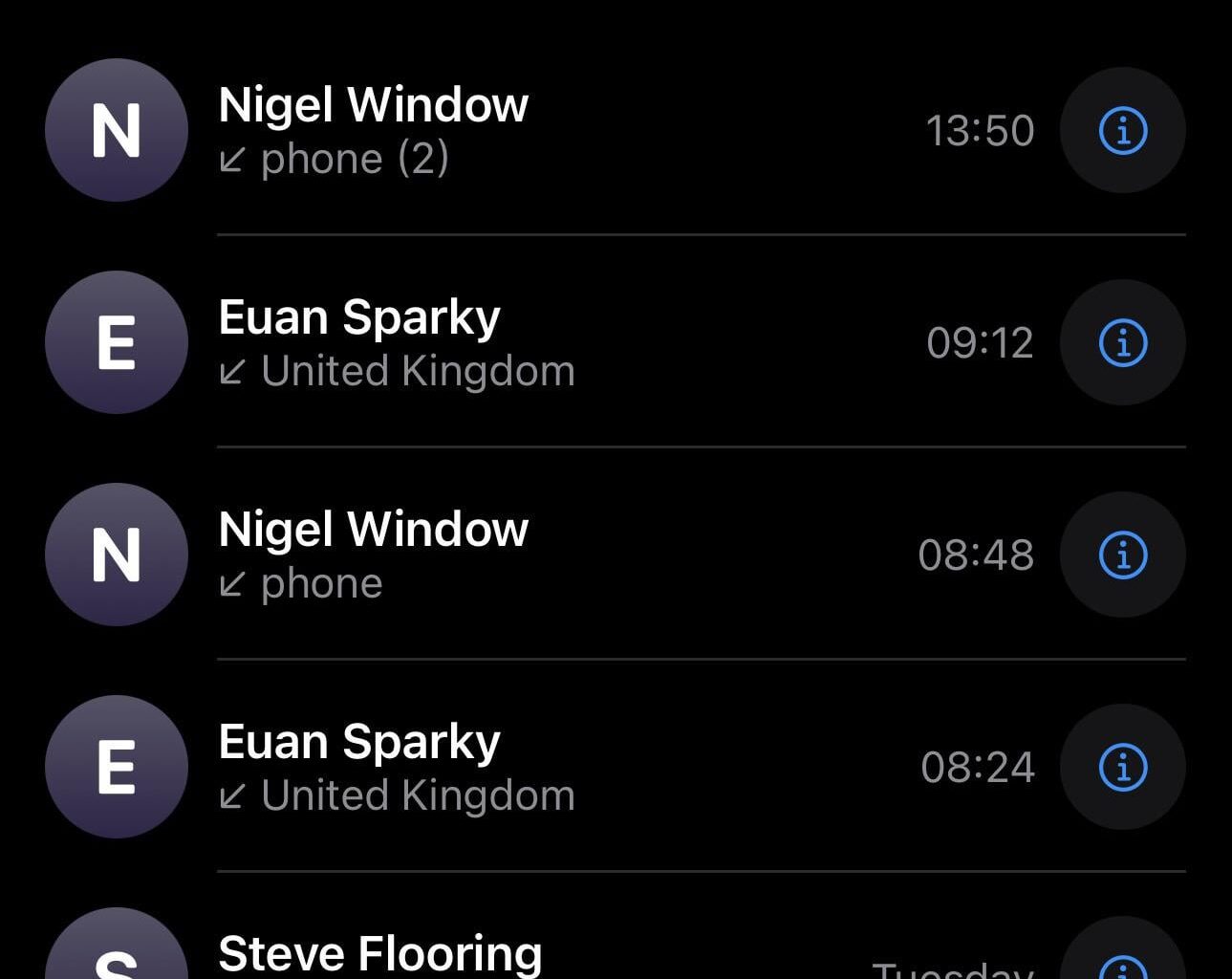 Noticed I started naming my contacts like and have the call history of a 40 year old pub geeza… I’m 24