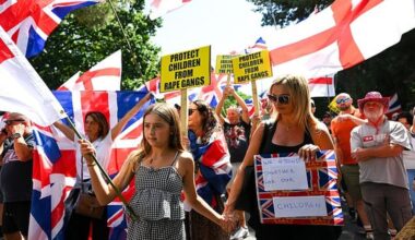 Pictures of anti-immigration protests outside migrant hotels across England following multiple sexual assaults on schoolgirls.