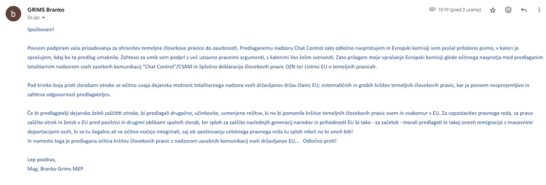 Chat Control/CSAM - Odgovor Mag. Branko Grims