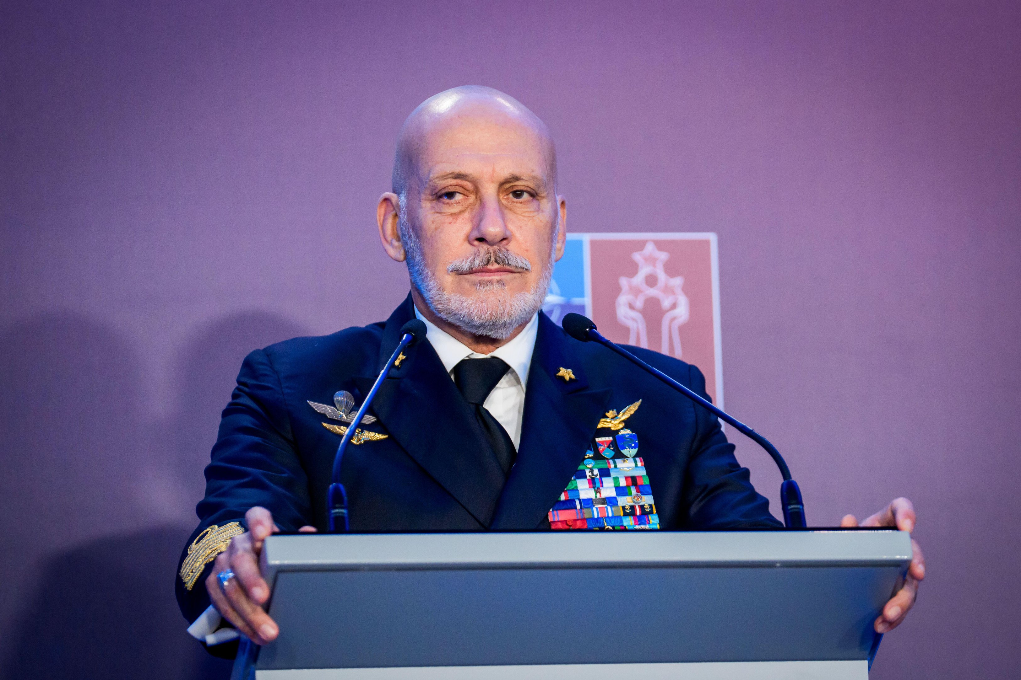 Admiral Giuseppe Cavo Dragone at a press conference.