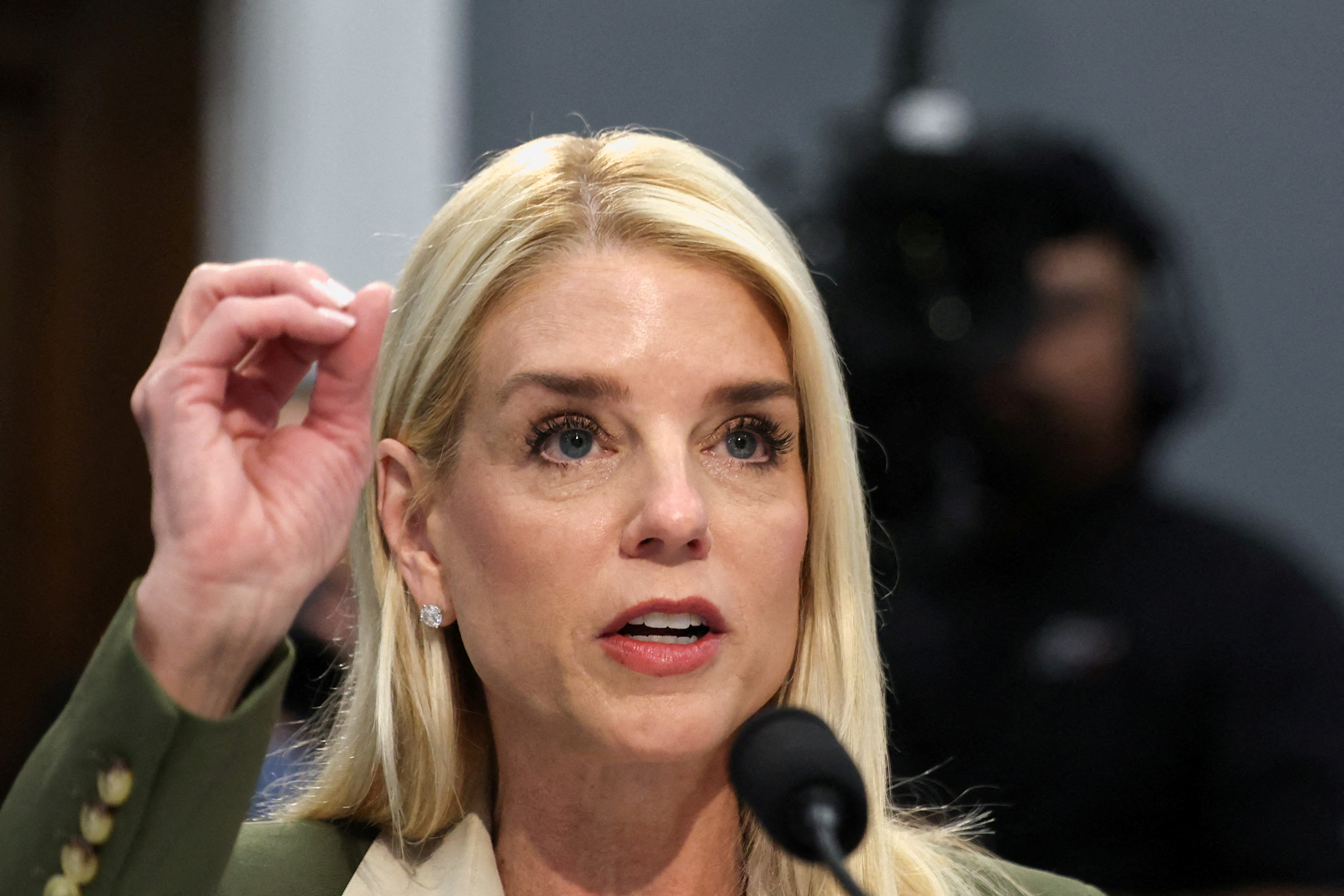 Attorney General Pam Bondi testifying at a House Appropriations Justice Subcommittee hearing.