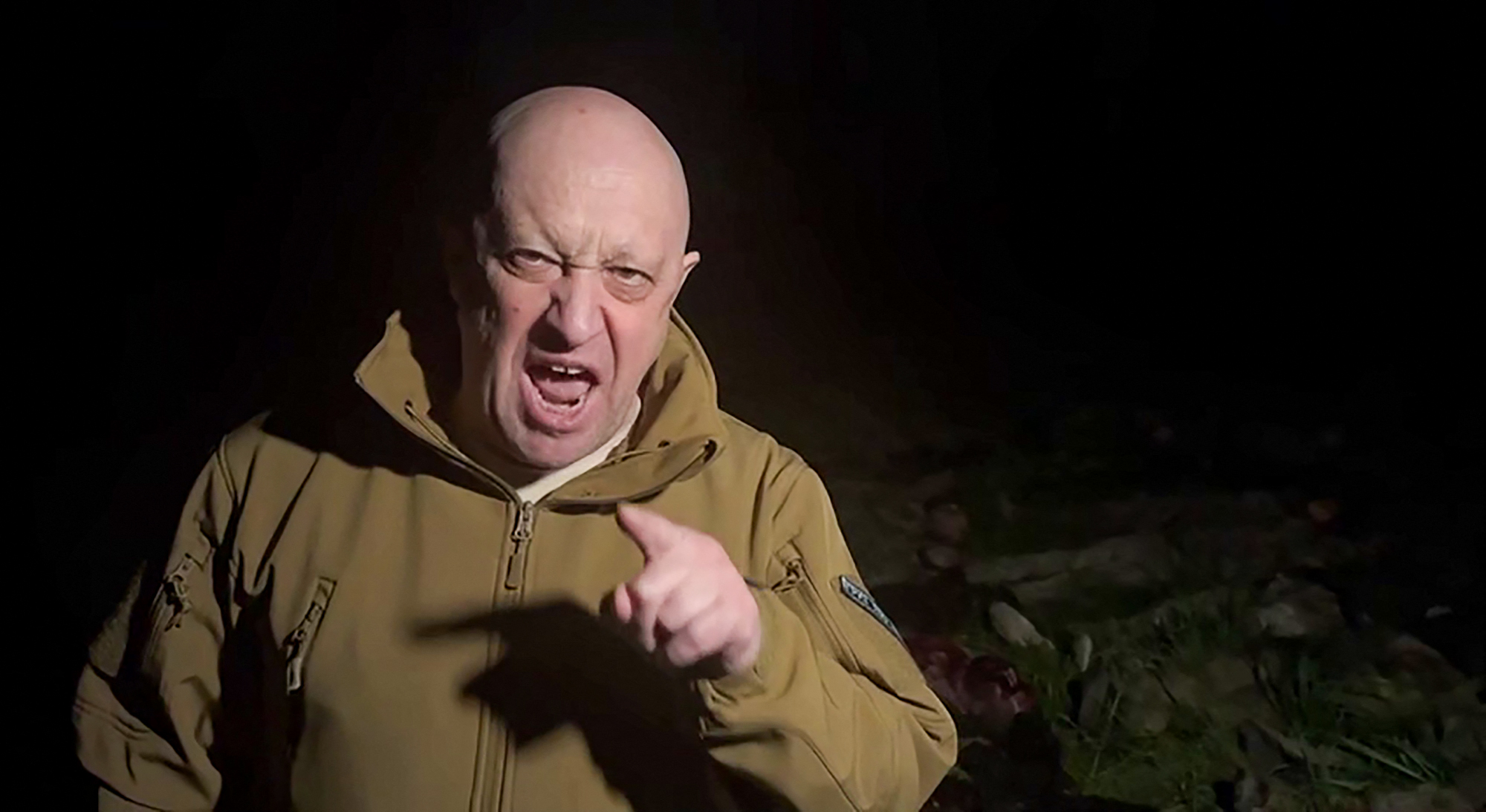 Yevgeny Prigozhin berating Russian military officials in front of dead Wagner fighters.