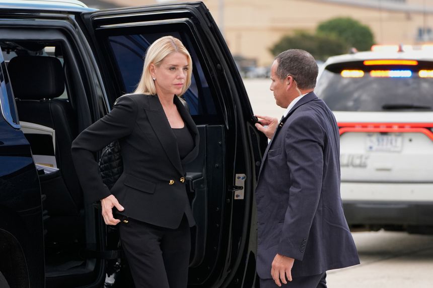 Attorney General Pam Bondi arrives before President Donald Trump to board Air Force One on Thursday, September 11, at Joint Base Andrews, Maryland.