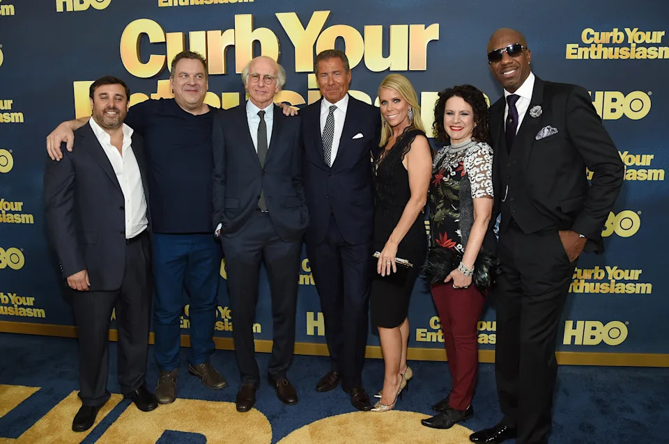 (L-R) Jeff Schaffer, Jeff Garlin, Larry David, Richard Plepler, Cheryl Hines, Susie Essman and J. B. Smoove attend the Curb Your Enthusiasm season 9 premiere in 2017. / Jamie McCarthy / Getty Images
