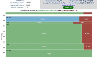 Interactive US Federal Tax Bracket Visualization and Calculator - Sankey and Mekko graphs demonstrating how income is taxed across different tax brackets [OC]