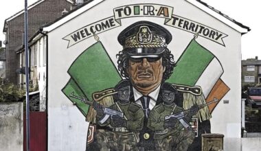 "Welcome to IRA territory". IRA mural depicting Muammar Gaddafi. 2000s