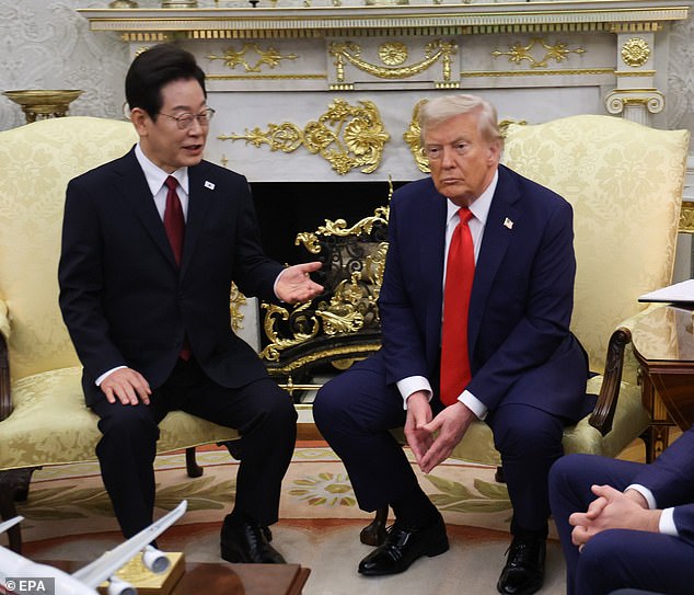 Trump announced his new policy position towards China while speaking to the South Korean president in the Oval Office