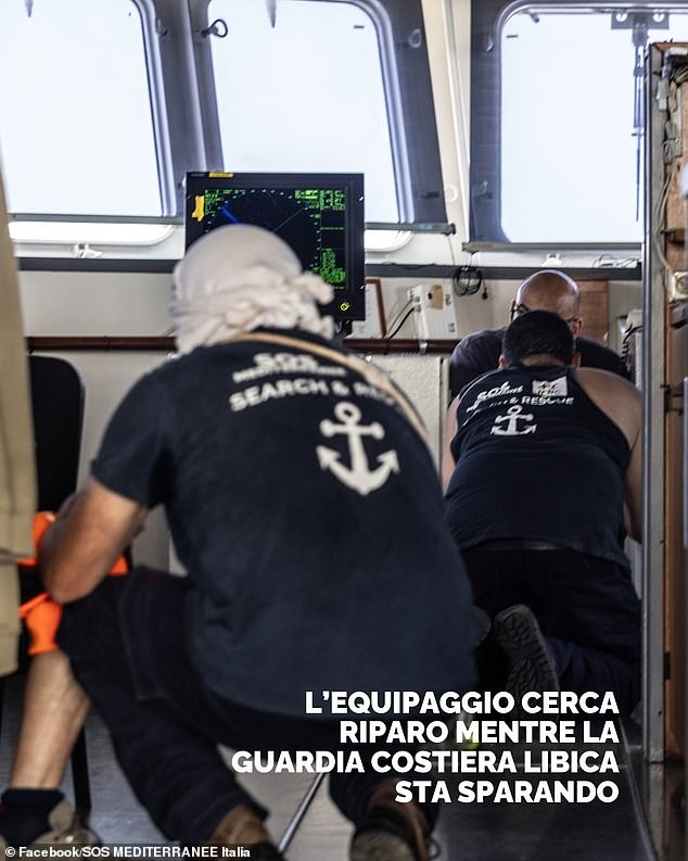 This is the moment a charity rescue ship came under heavy machine gun fire from the Libyan coastguard in the Mediterranean as its crew raced to help a stricken migrant boat