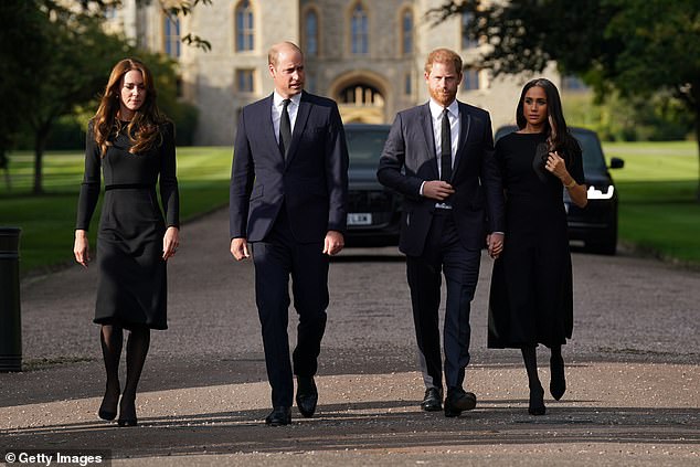 Even then, Lady Victoria continued, Harry (pictured with William, Meghan and the Princess of Wales after Queen Elizabeth II's death in 2022) will have to work 'seriously hard' at regaining his elder brother's trust