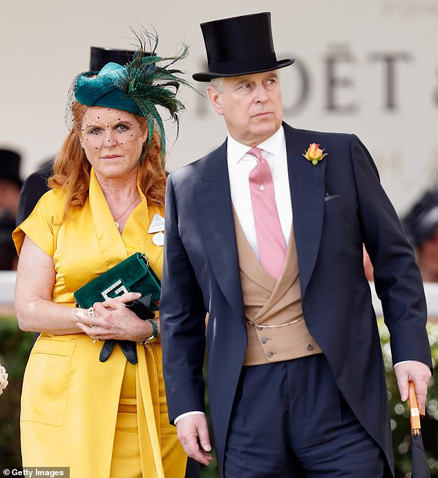Andrew and Fergie in 2019 at Ascot. After the Queen's death in September 2022, Burrell claims that Andrew has struggled to come to terms with his place within the Royal Family