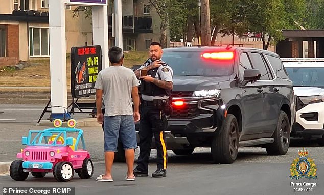 Kasper Lincoln was pulled over in north-central Canada after cruising down a busy road in his roommate's daughter's pink toy jeep, on his way to get a slurpee