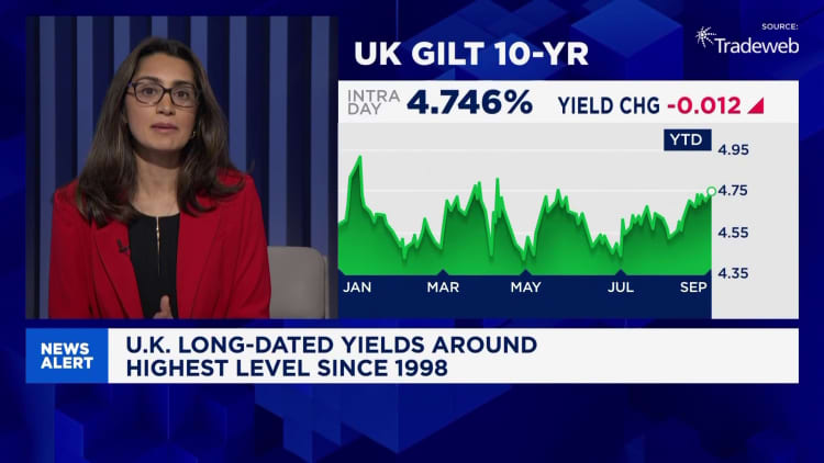 UK 30-year yield climbs to levels not seen since 1998