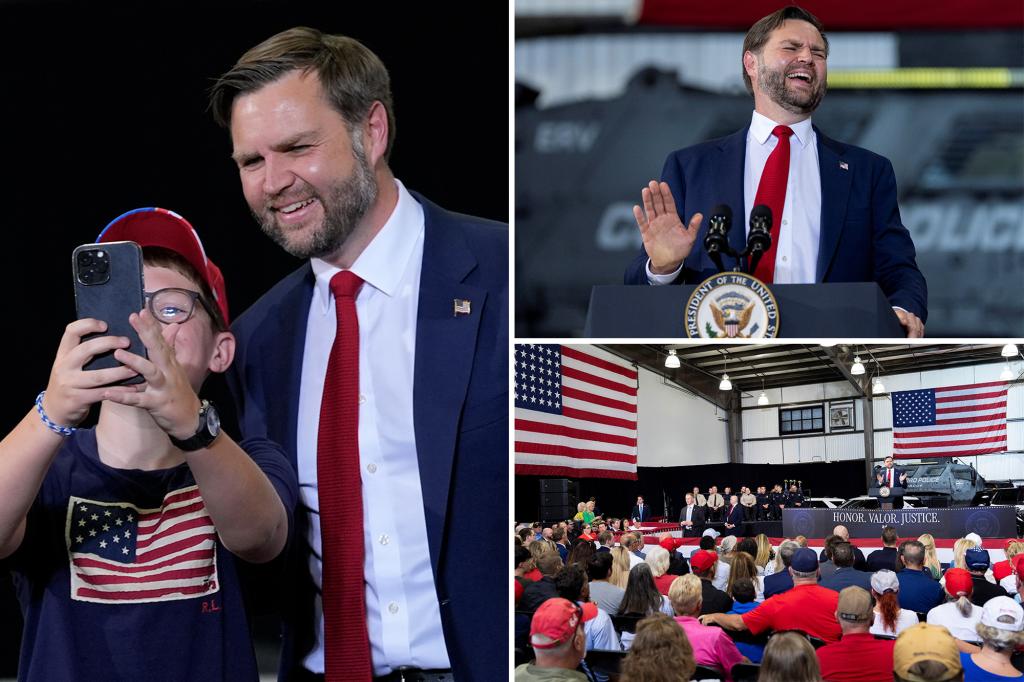 JD Vance pauses mid-speech to take selfie with boy who ‘skipped school’ to see VP