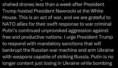 Republican Rep. Joe Wilson, “Russia is attacking NATO ally Poland with Iranian Shahed drones days after Trump hosted Poland’s president. This act of war shows Putin’s unprovoked aggression; we thank NATO allies for their swift response.”