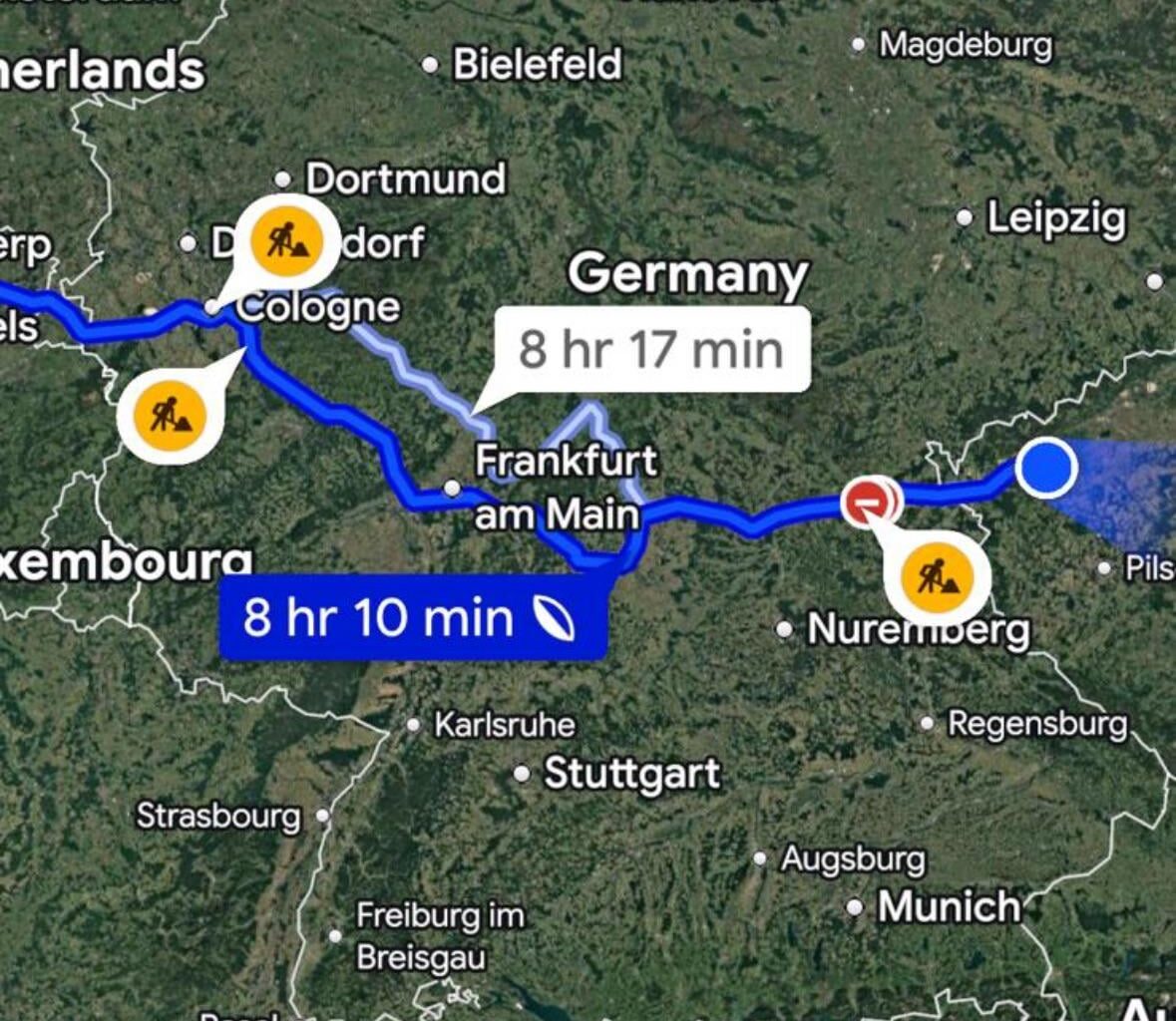 En route stops from CZ to BE