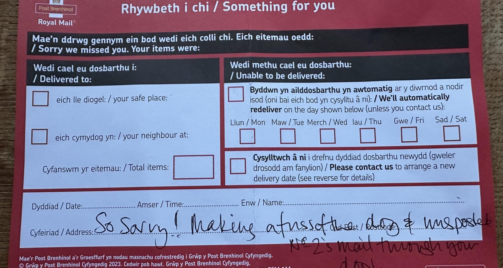 Our poor distracted postie