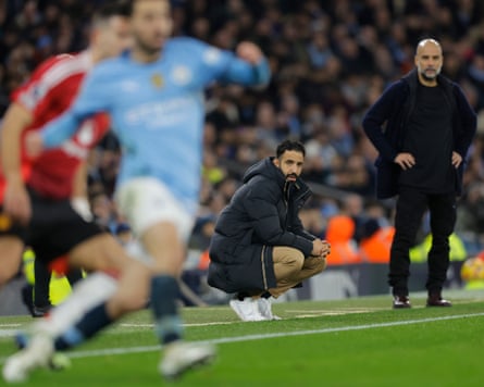 Manchester City v Manchester United Premier League matchRuben Amorim the Manchester United manager during the Premier League match between Ipswich Town and Manchester United at the Etihad Stadium on November 15th 2024 in Manchester (Photo by Tom Jenkins)