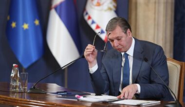 Serbian President Aleksandar Vucic speaks in his address to nation in Belgrade, Serbia on April 29, 2024. (AA Photo)