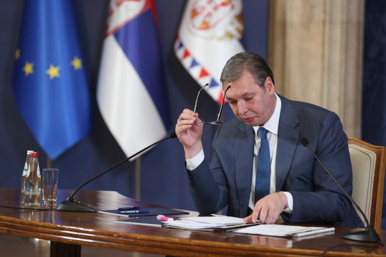 Serbian President Aleksandar Vucic speaks in his address to nation in Belgrade, Serbia on April 29, 2024. (AA Photo)