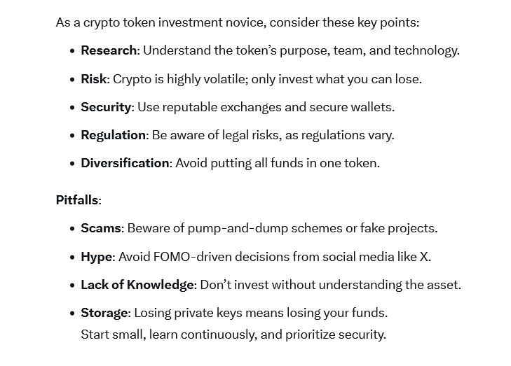 screenshot of an LLM displaying crypto research data including pitfalls