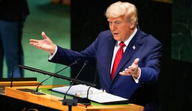 US President Donald Trump address the 80th session of the United Nations General Assembly, Tuesday, Sept. 23, 2025, at U.N. headquarters. (AP Photo/Yuki Iwamura)