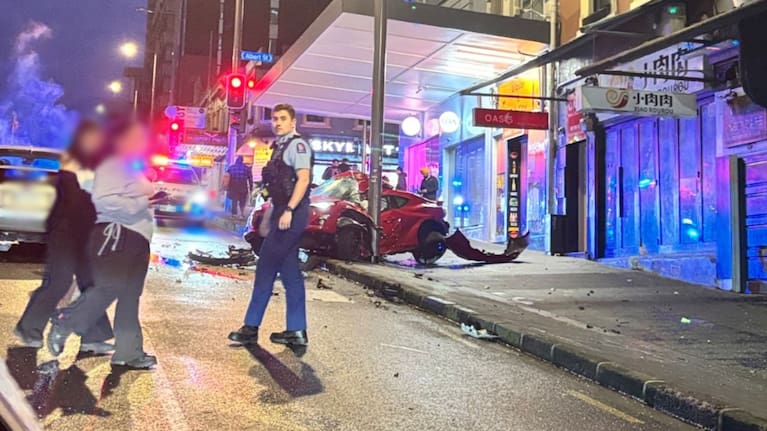 Police at the scene of the crash in Auckland's CBD on Thursday morning. 