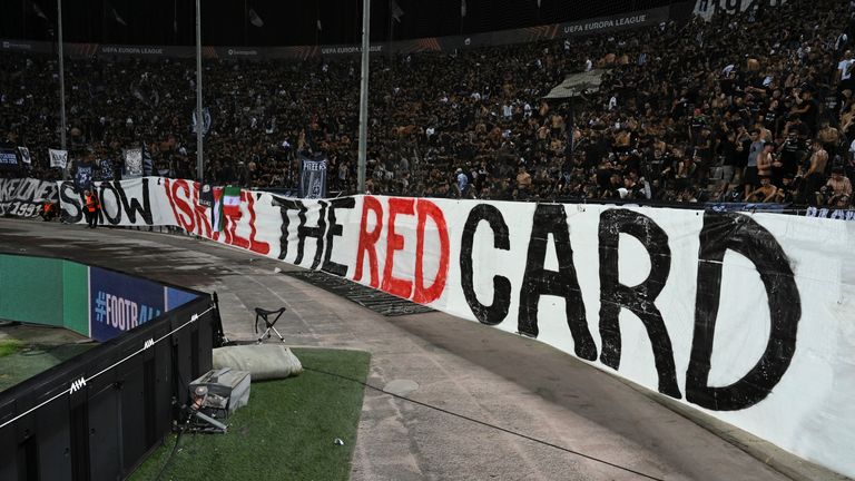 Fans of Greek side PAOK booed players from Israeli club Maccabi Tel Aviv at the start of their Europa League match. Pic: AP