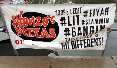 When I'm dithering about whether to dial the mobile number to order "pizza's" from a sign on a bedsheet, cable tied to a railing on a riverbank, I'm always reassured to see they're "100% LEGIT"