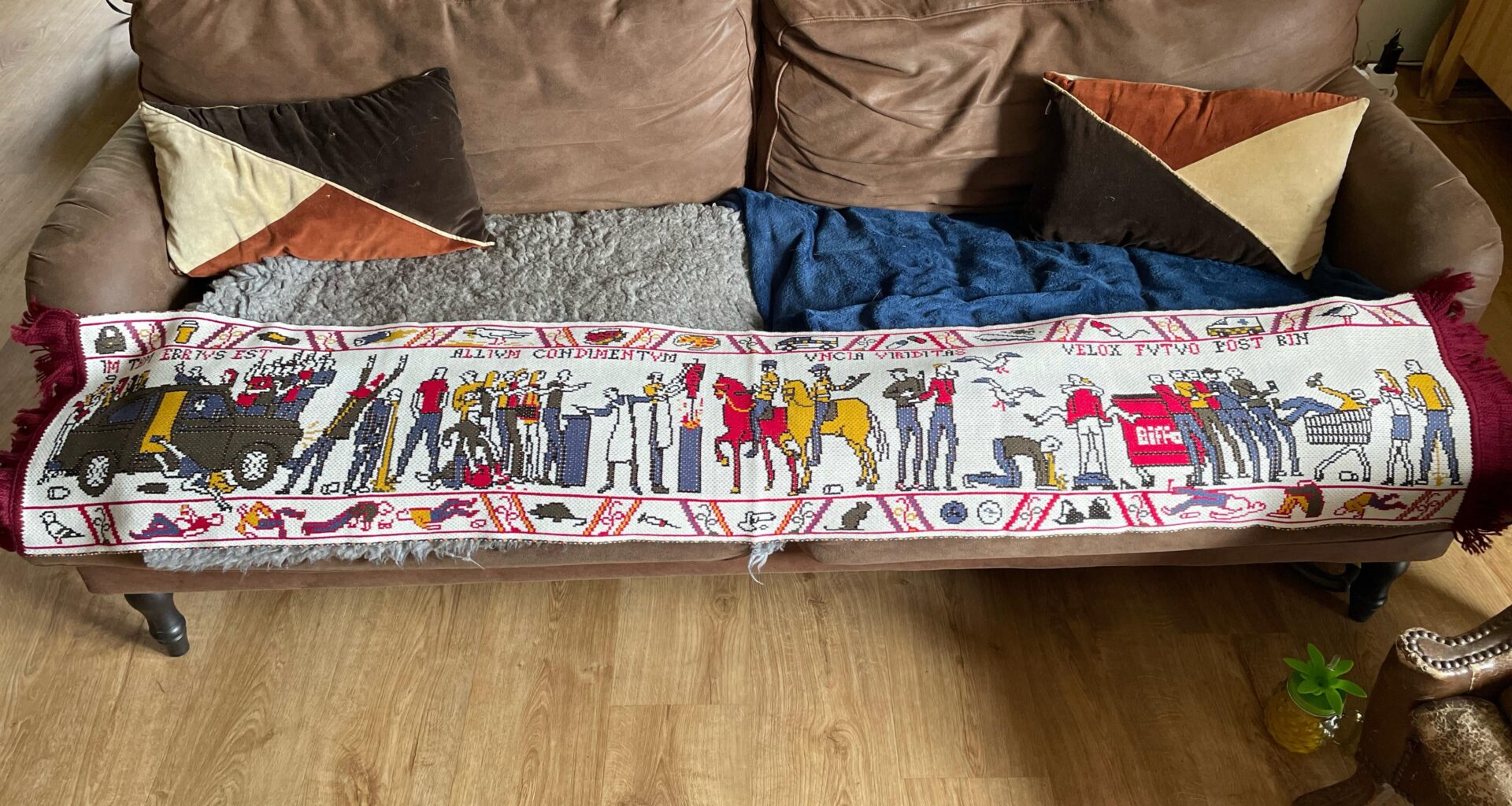 My Bayeux Tapestry ‘Pub kicking out time’ scarf has arrived and I couldn’t be happier