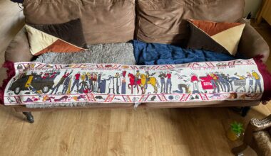 My Bayeux Tapestry ‘Pub kicking out time’ scarf has arrived and I couldn’t be happier