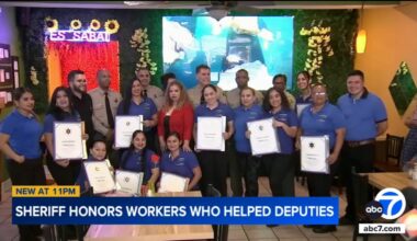 Workers at Restaurante Y Pupuseria La Ceiba in Compton awarded for helping injured Los Angeles deputies during ICE protests