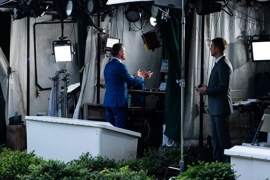 Pete Hegseth gives a television interview outside the White House on August 7.