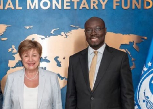IMF Managing Director Kristalina Georgieva(L) with Finance Minister Dr Cassiel Ato Forson (L)