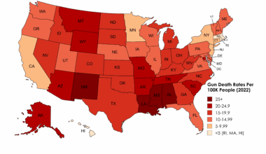 [OC] Gun Death Rates Per 100K People (2022)