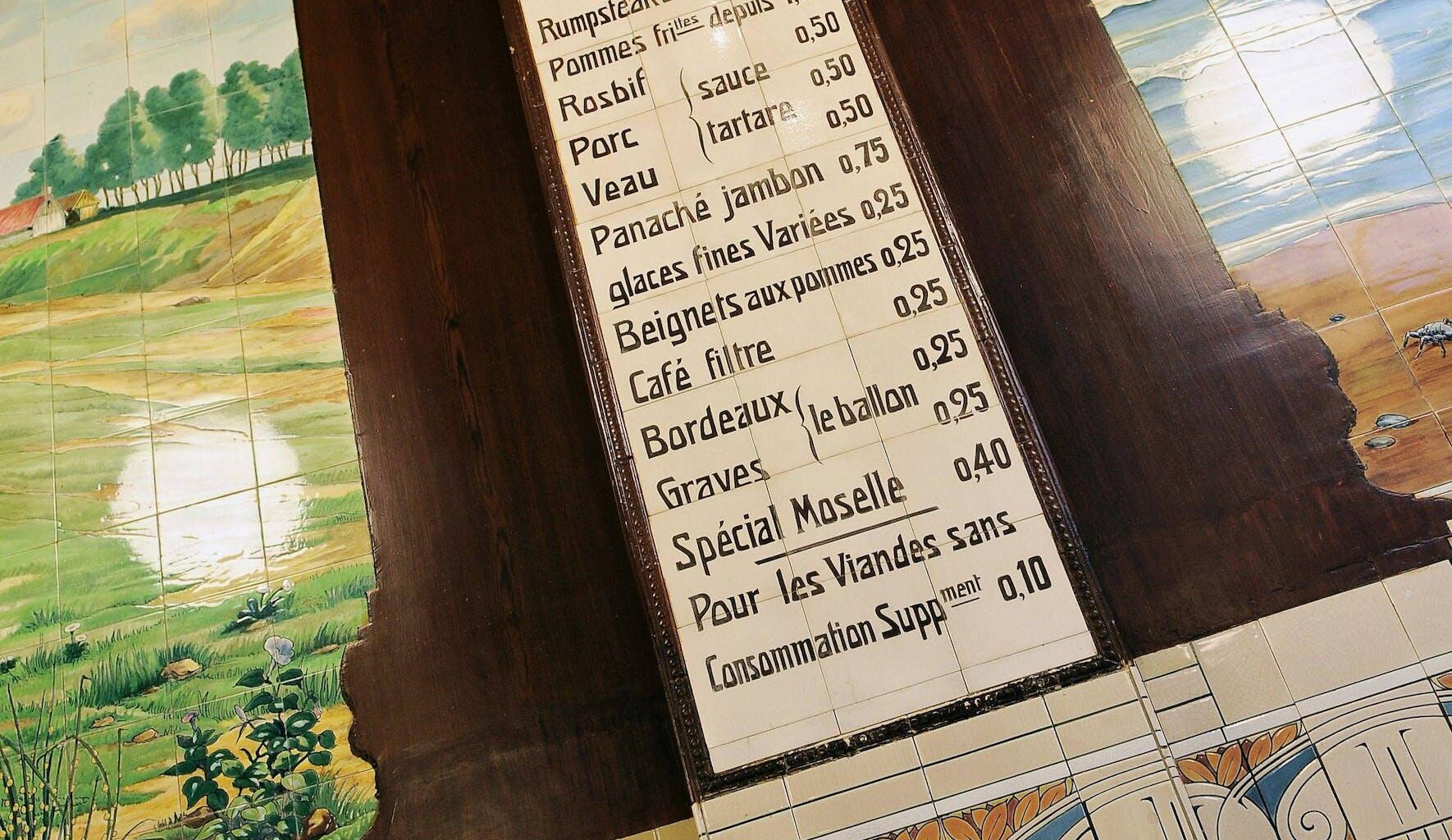 Menu with prices from 1912