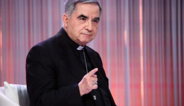 Cardinal Angelo Becciu on the set of talk show "Cinque minuti" (Five minutes) in Rome